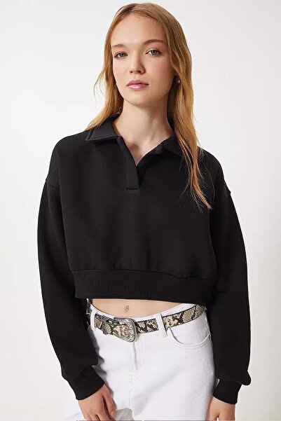 TENA Γυναικείο φούτερ με μαύρο πουκάμισο με γιακά με τρεις κλωστές