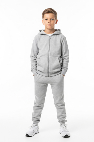 FYK KİDS 2-Piece Zipper Hooded Kangaroo Pocket Solid Printed Boy's Track Suits