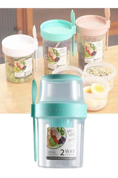 Generic TAPIT Fruit and Vegetable Container with Fork & Salad Dressing Holder Portable Cereal Cup Food Pres