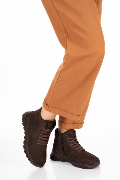 REALMİNE 1459 - Nubuck - Γνήσιο δέρμα - Πλήρως ορθοπεδικό - Με φερμουάρ - Με κορδόνια - Casual Γυναικείες μπότες