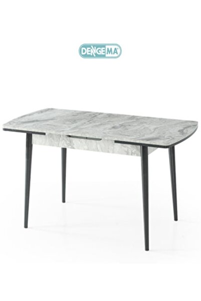 DENGEMA Berlin Açılır Dikdörtgen Masa – Gri Mermer, Siyah Ayak, 80×130 → 160 cm (Sandalyesiz, 4–6 Kişilik)