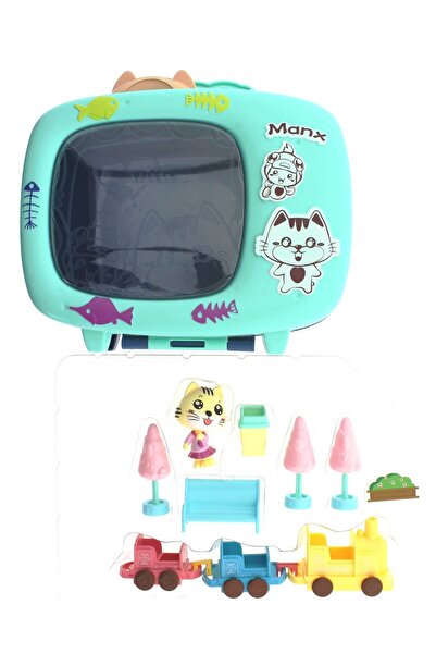 NEWBRENDHOME ألعاب تعليمية تفاعلية، مجموعة ألعاب قطار مدينة القطط مع حقيبة، ل...