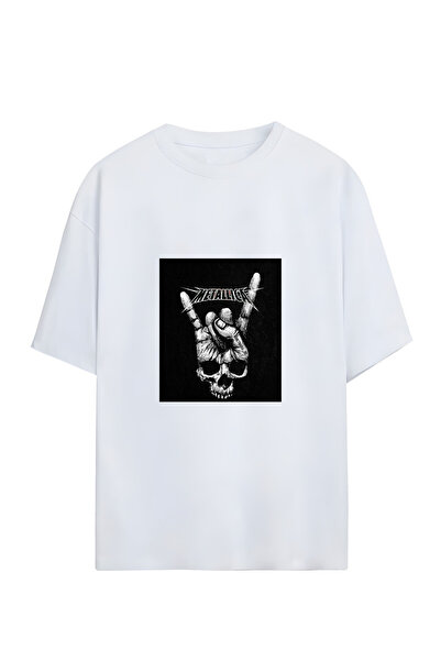 GraffTee تي شيرت ميتاليكا قطني كبير الحجم للجنسين