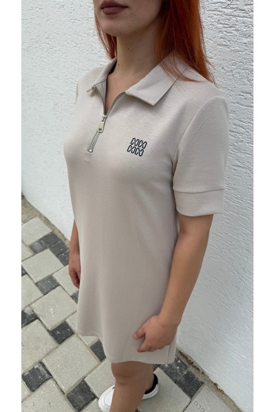 BURKAY Women's Polo Neck Zipper Short Sleeve Basic Dress – Comfortable and Stylish Casual Style