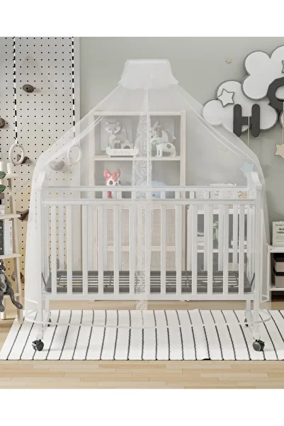 Cady One Wooden baby bed \adjustable height \with wheels and a mosquito net 120 x 60 cm