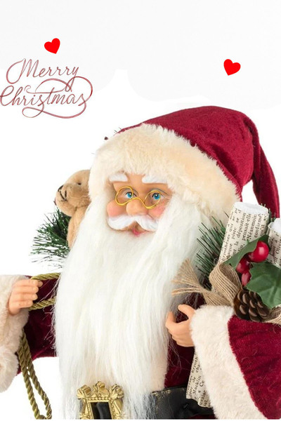 Solemia Ornament de Anul Nou Figurină Moș Crăciun Dimensiune Mare 45cm - Sac Cadou și Accesorii pentru Ursuleț de Pluș