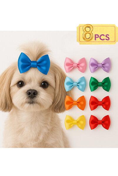 Hubjua Royal Cat Dog Barrette 8Pcs Bow Clip Buckle Mixed Color