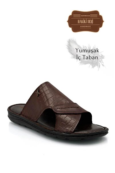 Moda Anna Genuine Real Leather Men's Slippers Lightweight Slippers Leather 3D Coffee