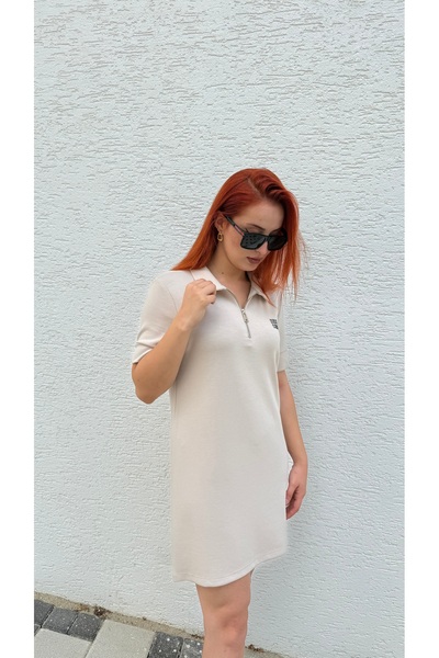 BURKAY Women's Polo Neck Zipper Short Sleeve Basic Dress – Comfortable and Stylish Casual Style