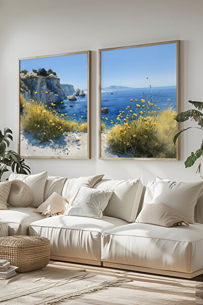 STARYUNA Set de pictură dublă cu efect de acuarelă, cu vedere la mare cu flor...