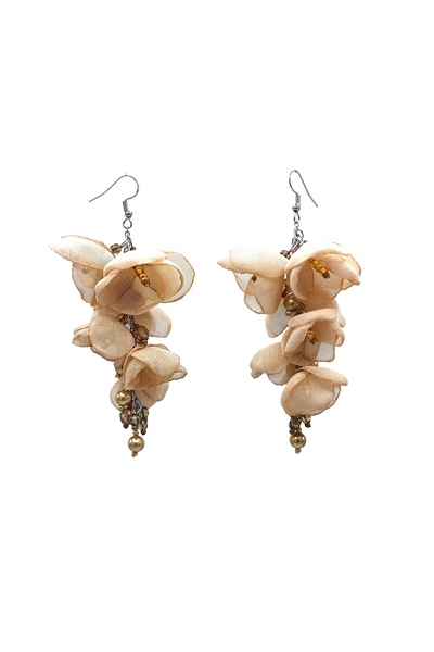 Corizmi Long cluster earrings with veil flowers, pearls and crystals, handmade, Latin Love