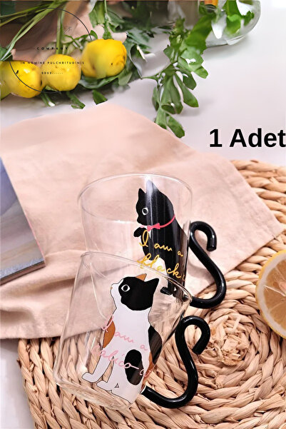 FORSEİ LUCA Kedi Desenli Kulplu Çay Kahve Meşrubat Bardağı Kedi Motifli Bardak 1 Adet 250 ml