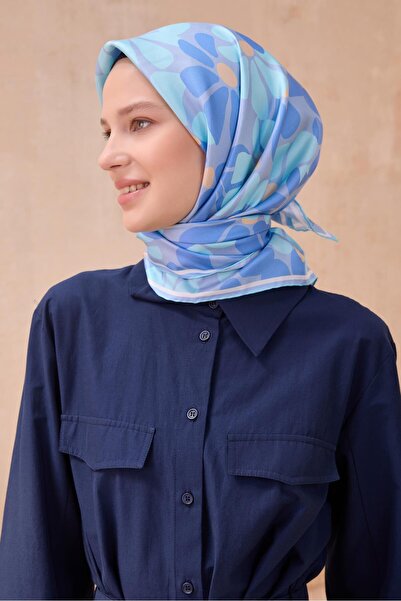 Belli وشاح تيفيل من الحرير الخالص 4116 - 40 نمط مختلط باللون الأزرق