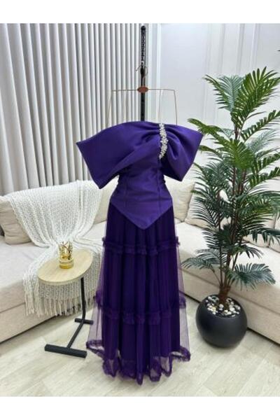 Generic Purple Long Evening Gown with Tulle