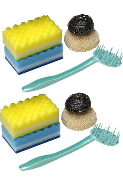 Generic AIWANTO Kitchen Cleaning Set â€“ 4 Sponges, 4 Heavy-Duty Scrub Pads & 2 Holders | All-in-One Dishwa