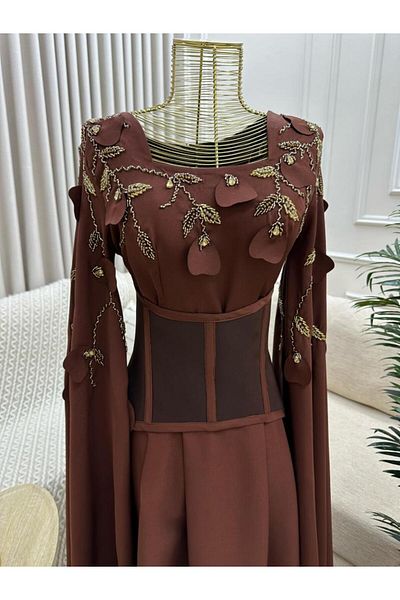 Generic Long Evening Dress in Brown or Mocha Color