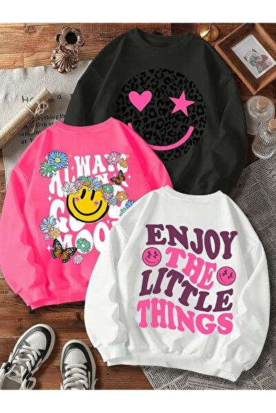 buendiakids Κορίτσια/Αγόρια Απολαύστε το μικρό εμπριμέ φούτερ με λαιμόκοψη 3 ...