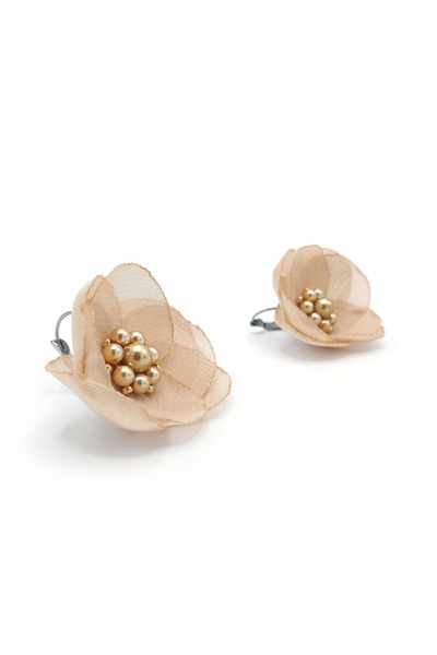 Corizmi Stainless steel hoop earrings, veil flower in the middle with pearls, handmade, Love
