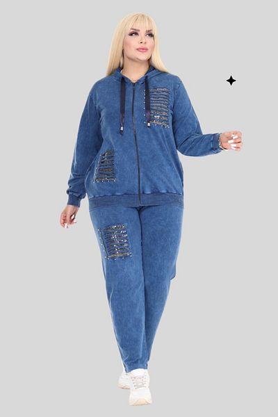 Truva XXL Plus Size Women's Tracksuit Set 42-56 |   Sequins Embroidered, Ripped Detail, Two Thread Cotton