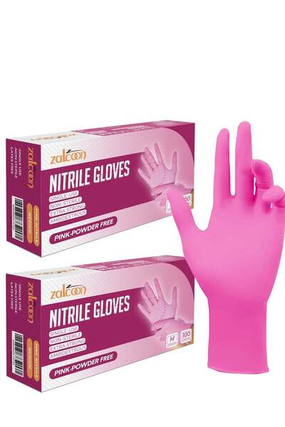Generic Zalcoon Nitrile Exam Gloves, Pink, Powder Free, Latex Free, Best for Restaurant, Saloon, Kitchen, C