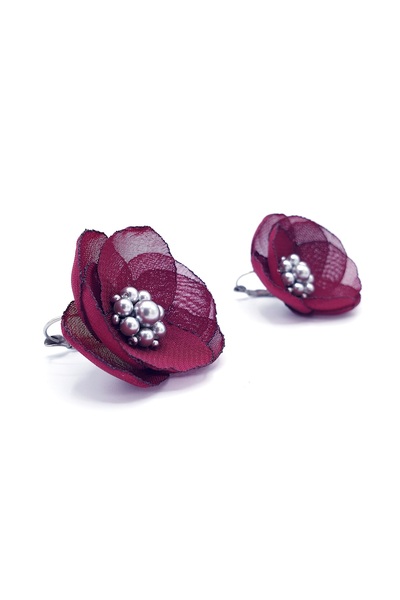 Corizmi Stainless steel hoop earrings, veil flower in the middle with pearls, handmade, Love