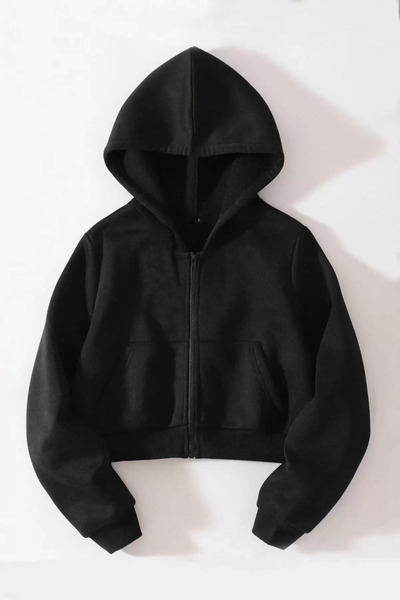 1blood Black Corset Cut Hooded Crop Cardigan