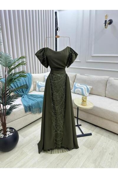 Generic Elegant Embroidered Evening Dress - Green