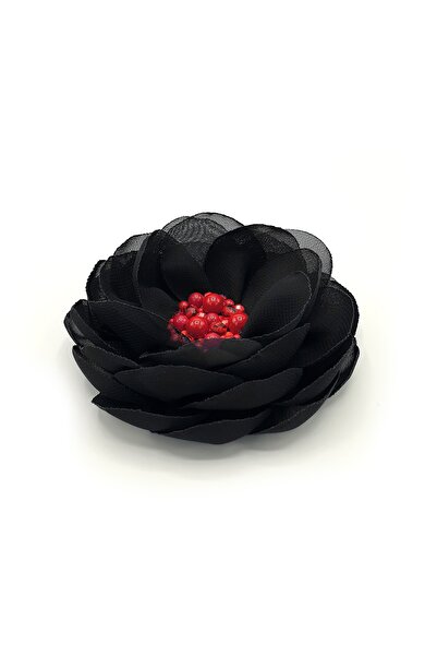 Corizmi Brosa eleganta floare mare din voal mijloc cu perle si cristale, handmade, Floral Charm