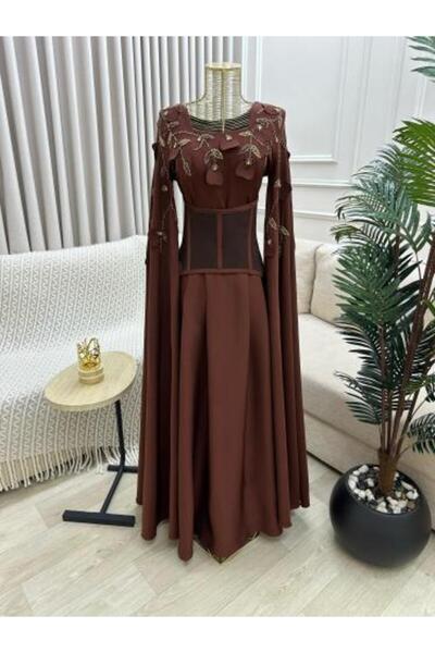 Generic Long Evening Dress in Brown or Mocha Color