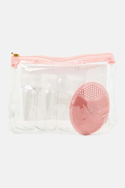 Generic Miamica 8 pIece Travel Bottle Set With Silicone Scrubber Set, Pink