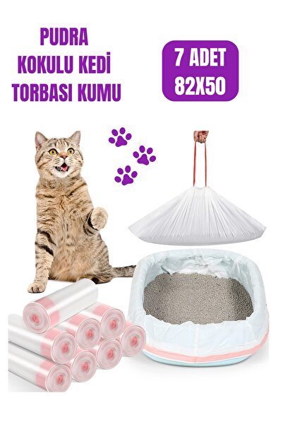 zankaplast 7'li Kedi Kumu Torbası Pudra Kokulu Büzgülü Poşet Pet Evcil Hayvan Kedi Tuvaleti 1 Paket 82x50cm