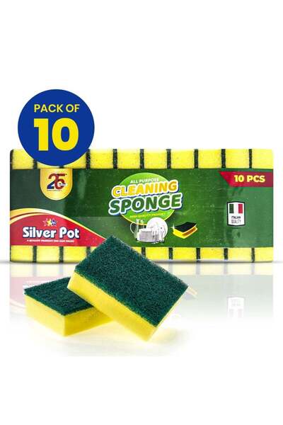 Generic Silver Pot Kitchen Sponge & Scourer â€“ Pack of 10, 12cm Dual-Purpose Cleaning Sponge for Pots, Pan
