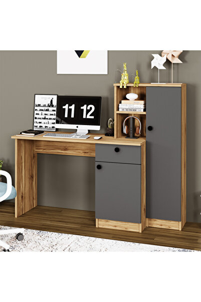 Kalender Dekor Leyla Çekmeceli Dolaplı Raflı Çalışma Masası Bilgisayar Masası
