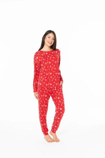 U.S. Polo Assn. Women's Pajama Set, Pocket, Lycra, Long Sleeve, Crew Neck, Snowflake Printed & New Year's Themed