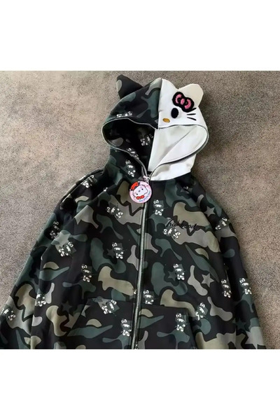 1blood Khaki Sanrio Hello Kitty Oversize Unisex Cardigan