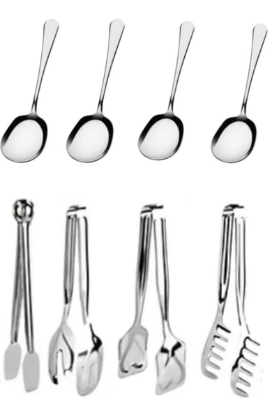 Hilamingo Home 8'li Servis Gereçleri Seti; 4 Adet Çelik Servis Kaşığı, 4'lü M...