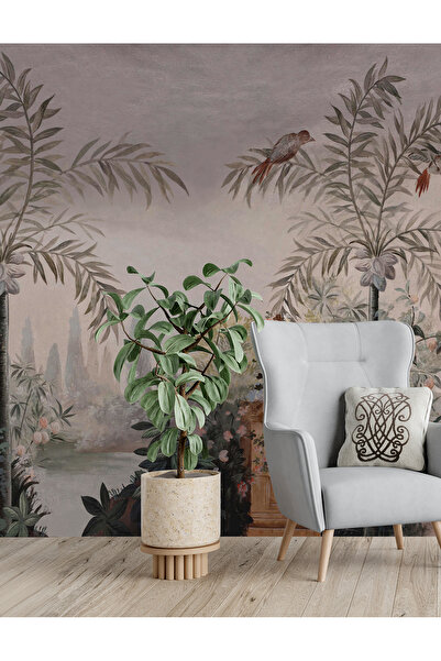 Tasarım 3D Tropikal Kuş ve Yaprak Desenli Duvar Kağıdı Poster - Modern Doğal ...