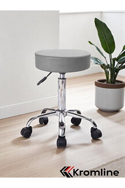 Home Krom Ayaklı Ofis Kasiyer Taburesi 360 Derece Tekerlekli Deri Döşeme Otur...