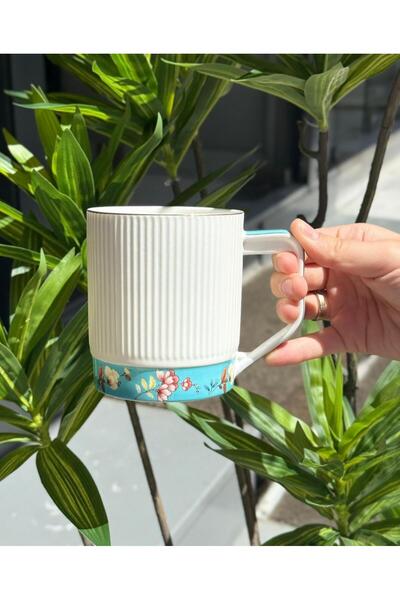 Onedekor Porcelain Luxury Floral Blue Mug Gold 250ml