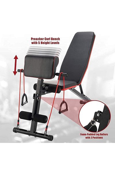 Generic Professional Multi-Purpose Exercise Bench with Elastic Resistance Band Adjustable Size for Everyone