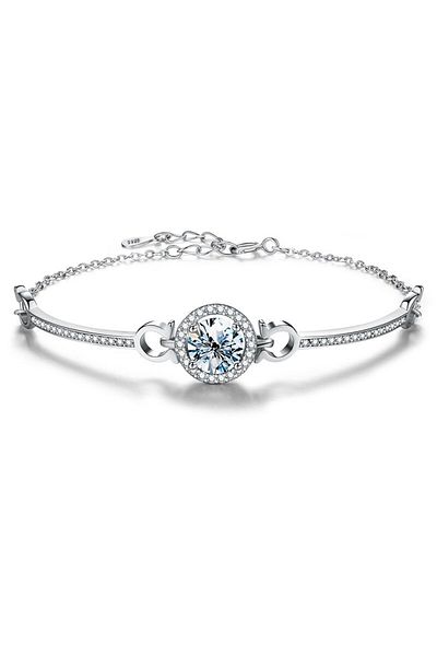 levandore Lev. Bracelet Inlaid Real Round Moissanite Diamond Sterling Silver, Gold Plated 18 K