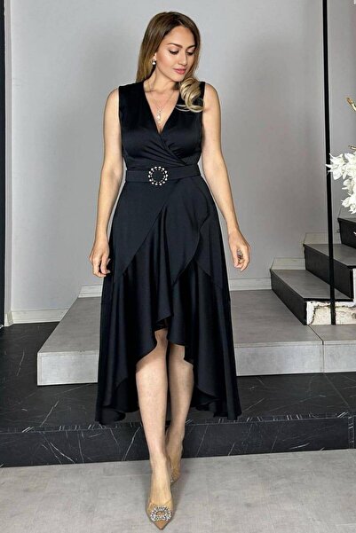 ZISHAN Розкішна сукня з асиметричним коміром - чорна та хакі | Розмір 38-48 435