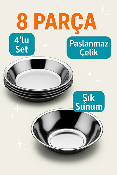 Metler Paslanmaz Çelik Tabak Kase Seti 8 Parça | Kamp ve Piknik İçin Dayanıkl...