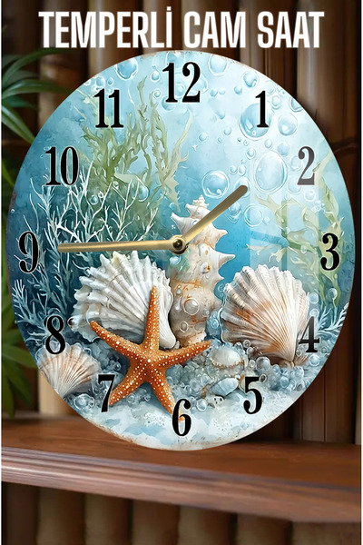 kutuTR ساعة من الزجاج المقوى بتصميم ثلاثي الأبعاد من Sea Breeze - 33 سم CSDW397