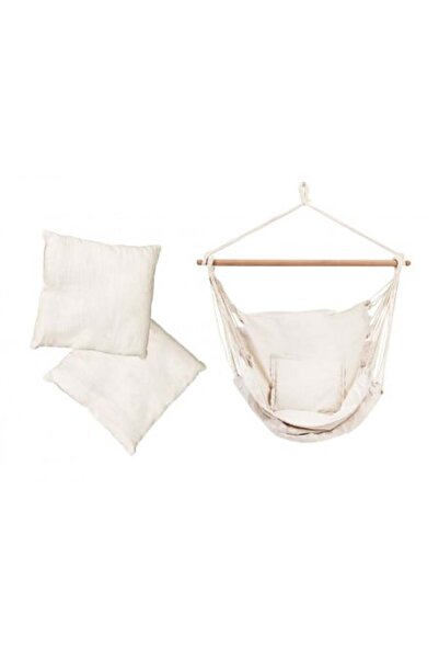 NO BRAND Brazilian Garden Hanging Hammock Chair 130x96 cm, 2 Cushions, Cotton/Polyester, Max 150 kg, White