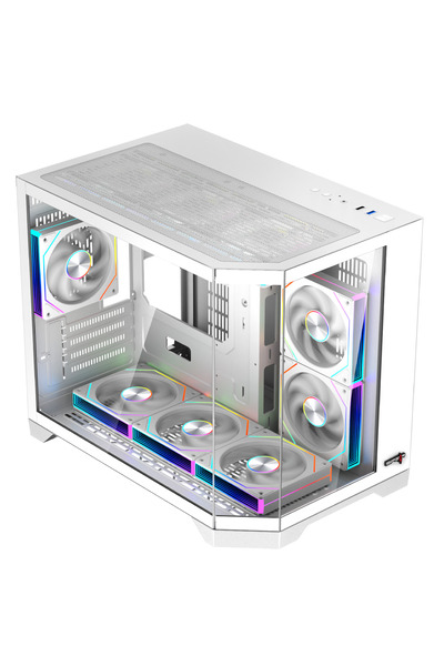 SPEARPC DOST 60 MINI MICRO-ATX GAMING CASE 6 ARGB FANS AND REMOTE CONTROL WHITE SUPPORT 360MM COOLER
