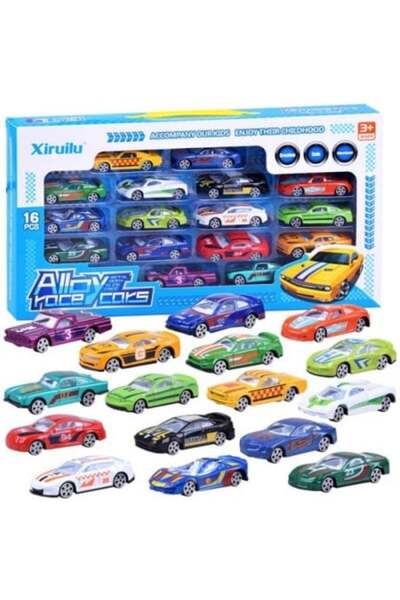 Jokomisiada Set of 16 toy cars, metal models with plastic accessories, Alloy Race Car