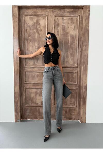 Zeo Basic Women's Straight High Waist Tube Leg Jeans Medium Smoked