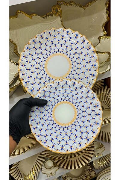 GÜRCÜGLASS Mücevher Desenli 7 Parça Pasta Takımı 1 Adet Servis Tabağı 6 Adet Pasta Tabağı