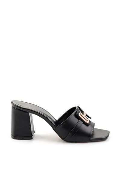 Zerenyus Erew Stone Detailed Stylish Women's Heeled Slippers Black